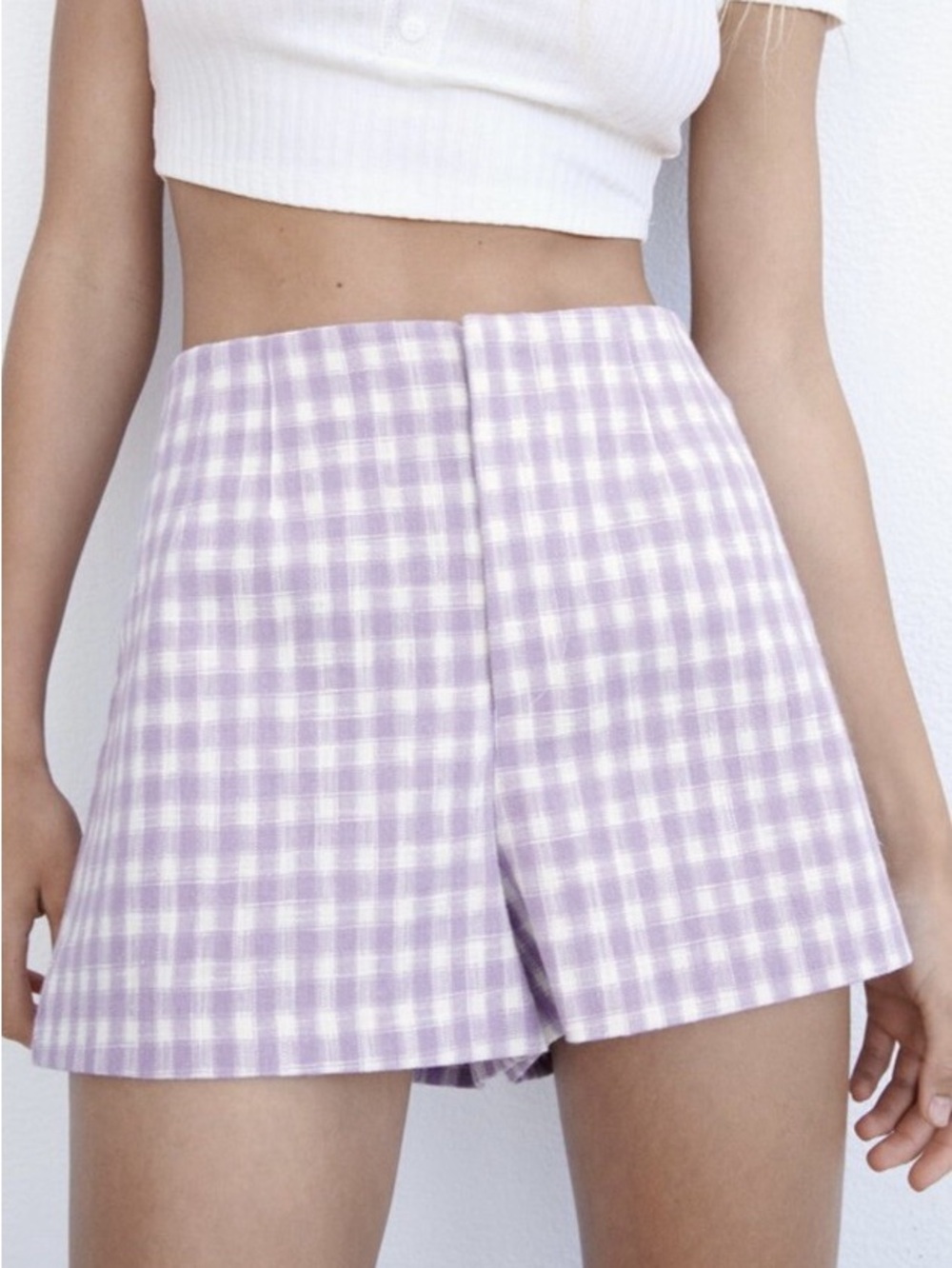 NWOT Zara Gingham Purple Shorts